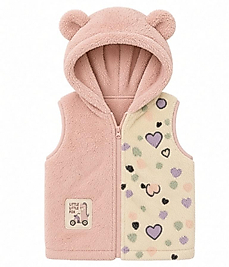 Pembe kapşonlu Peluş yelek
